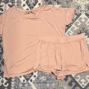 Recliner Blush Pink Women's Pajama Set shorts and tshirt